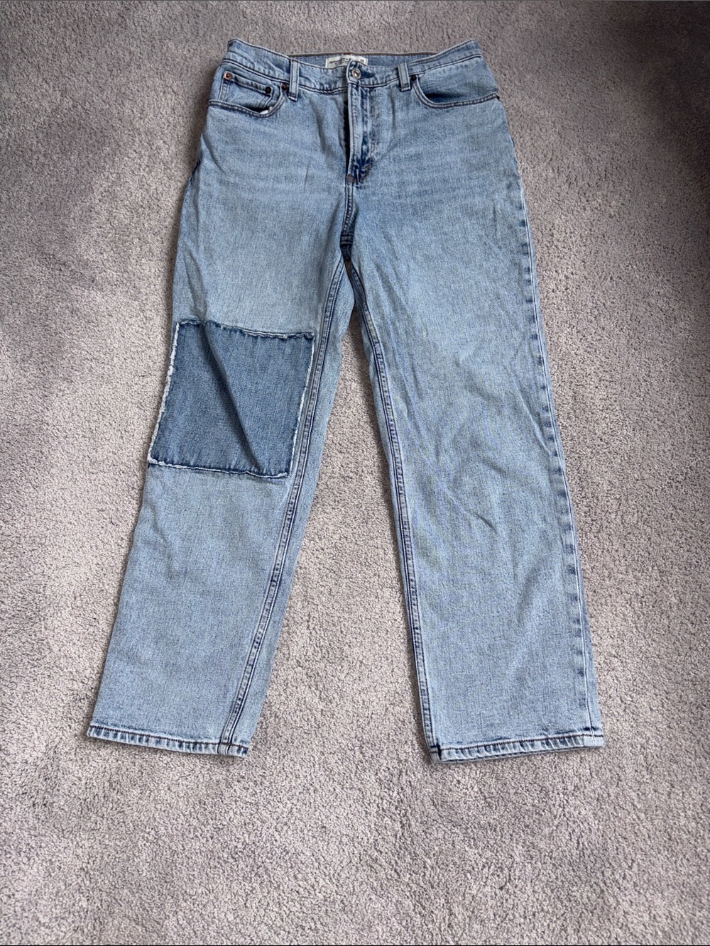 Abercrombie & Fitch Light Blue Straight Leg Jeans with Dark Patch